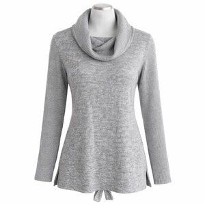 Parallel Skies Cowl Neck Sweater Tie‎ Back Heather Gray Knit Women XL